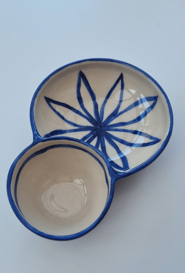 Double bowl - Cobalt Blue Flower