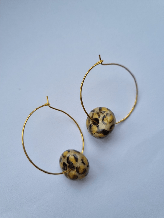 Animal Print Loop Earrings - Yellow/Black