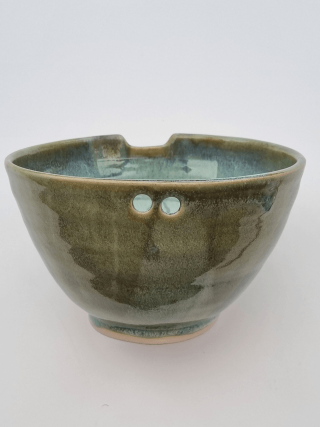 Ramen Bowl in Green Ocean - White Stoneware clay