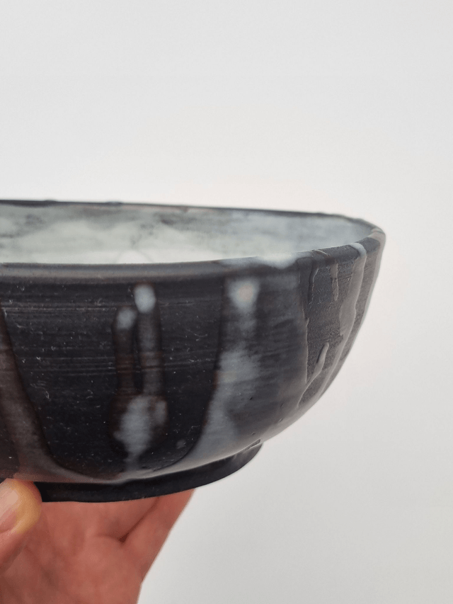 Wide Black & White Dripping Medium Bowl