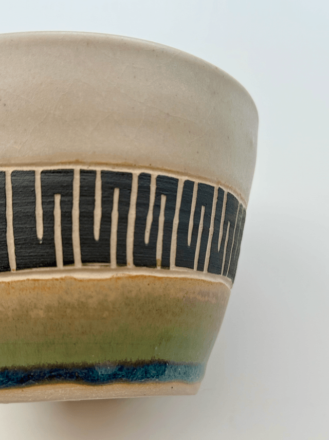 Tribal small bowl - White & green