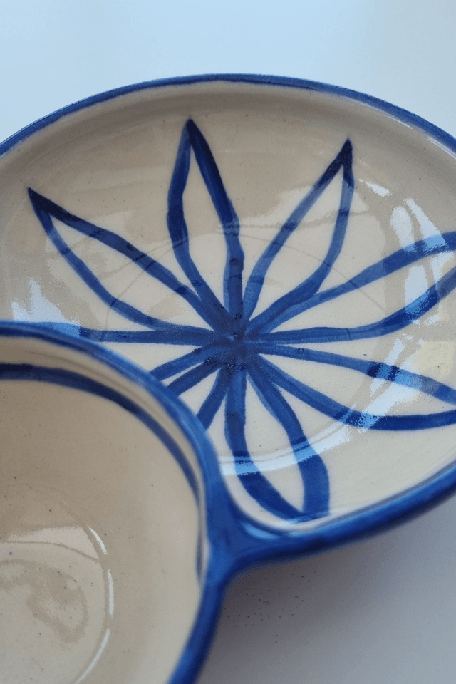 Double bowl - Cobalt Blue Flower