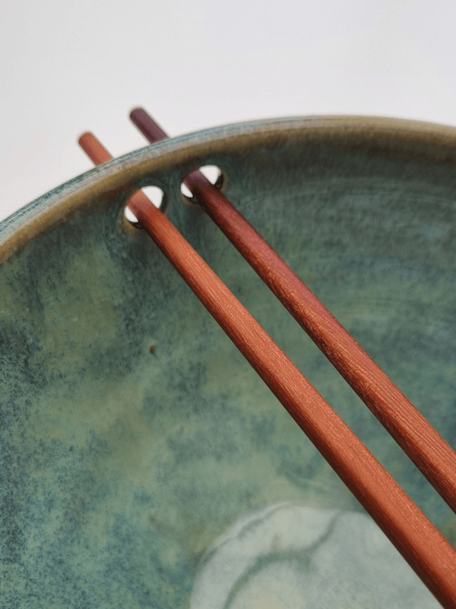 Ramen Bowl in Green Ocean - White Stoneware clay