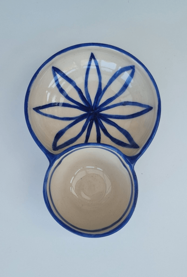 Double bowl - Cobalt Blue Flower