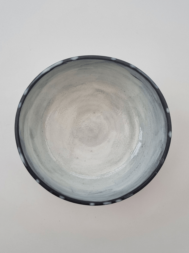 Wide Black & White Dripping Medium Bowl