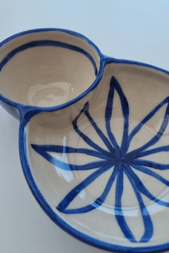 Double bowl - Cobalt Blue Flower