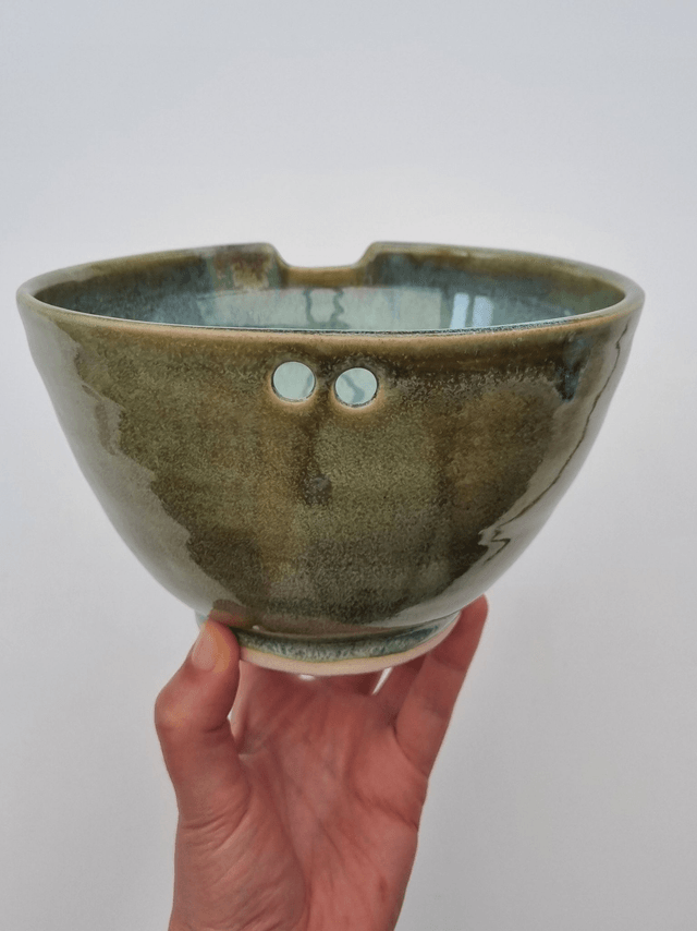 Ramen Bowl in Green Ocean - White Stoneware clay