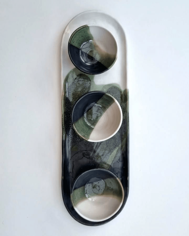 Dipping Set in Black, Green & White