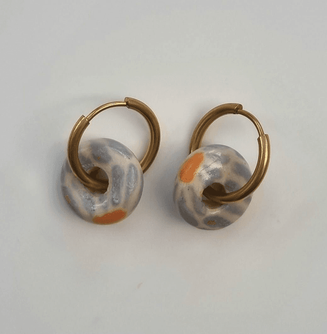 Ceramic Golden Hoop Earrings – Lavender Blue Flower